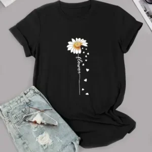 Daisy Flower Graphic Print Plus Size T-Shirt