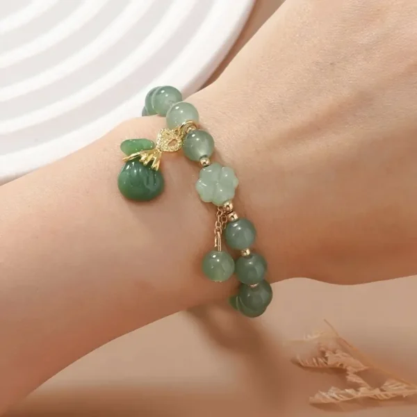 Jade Money Bag Charm Stretch Bracelet - Image 5