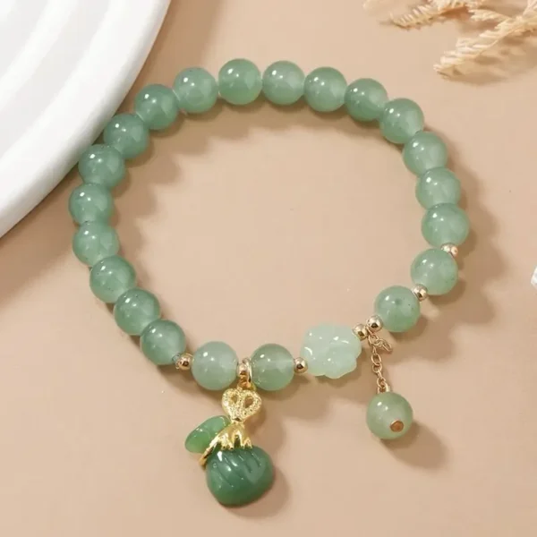 Jade Money Bag Charm Stretch Bracelet - Image 4