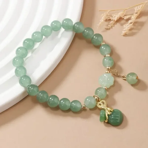 Jade Money Bag Charm Stretch Bracelet - Image 3