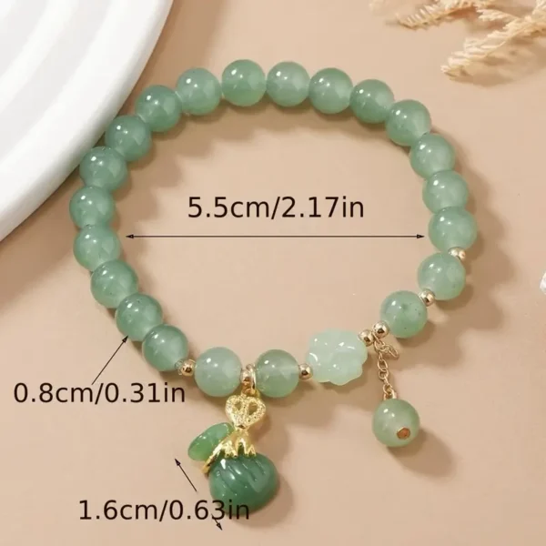 Jade Money Bag Charm Stretch Bracelet - Image 2