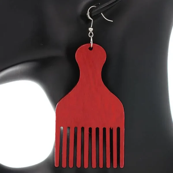 Colorful Wooden Afro-Pick Earrings (7 Colors)