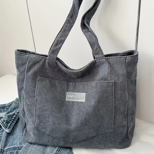 Roomy Front Pocket Basic Corduroy Tote - Image 7