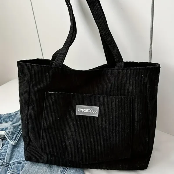 Roomy Front Pocket Basic Corduroy Tote - Image 6