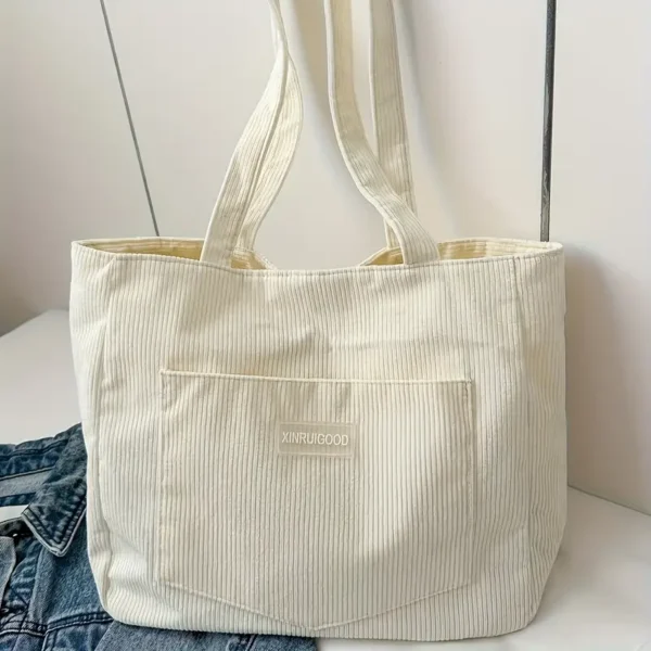 Roomy Front Pocket Basic Corduroy Tote - Image 5