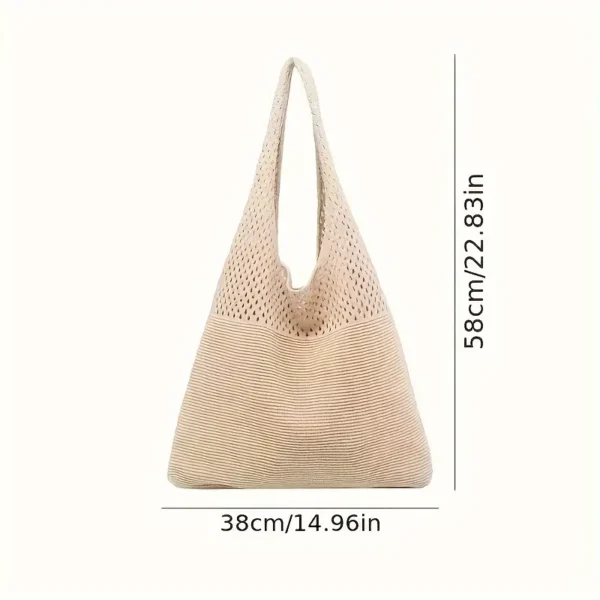 Knit Carryall Bucket Bag - Khaki - Image 2