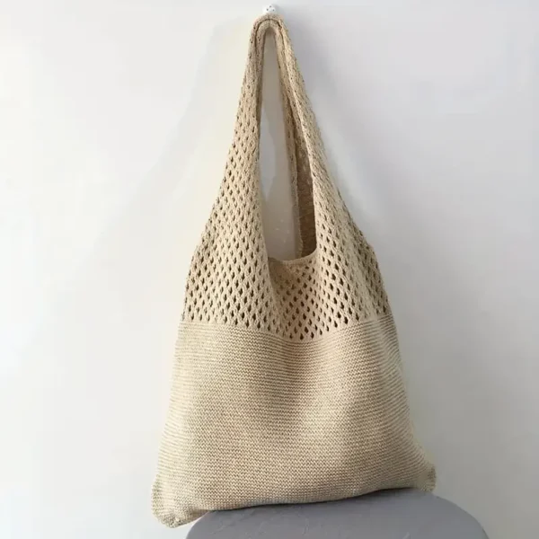 Knit Carryall Bucket Bag - Khaki - Image 3