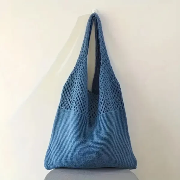 Knit Carryall Bucket Bag - Blue