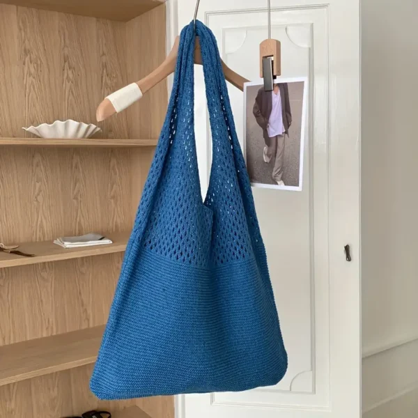 Knit Carryall Bucket Bag - Blue - Image 2