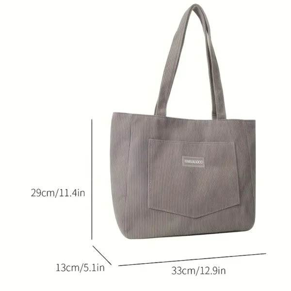 Roomy Front Pocket Basic Corduroy Tote - Image 4