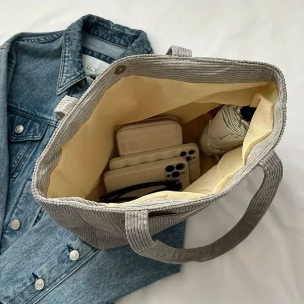 Roomy Front Pocket Basic Corduroy Tote - Image 3