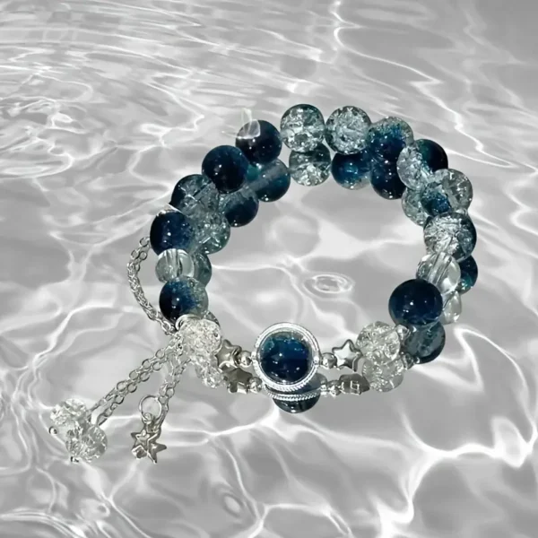 Blue Bead Star Charm Stretch Bracelet