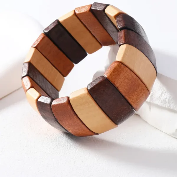 Mix Color Natural Wood Stretch Bracelet - Image 5