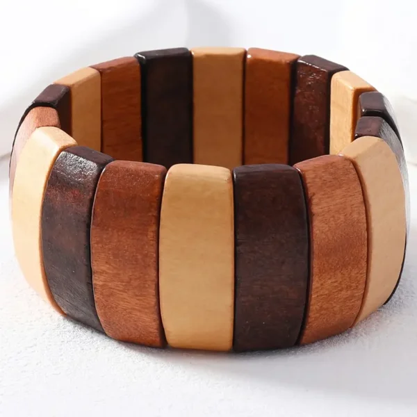 Mix Color Natural Wood Stretch Bracelet - Image 3