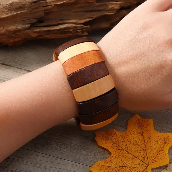 Mix Color Natural Wood Stretch Bracelet - Image 2