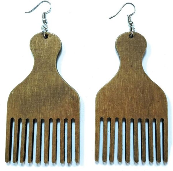 Wooden Afro-Pick Earrings (3 Colors) - Image 2