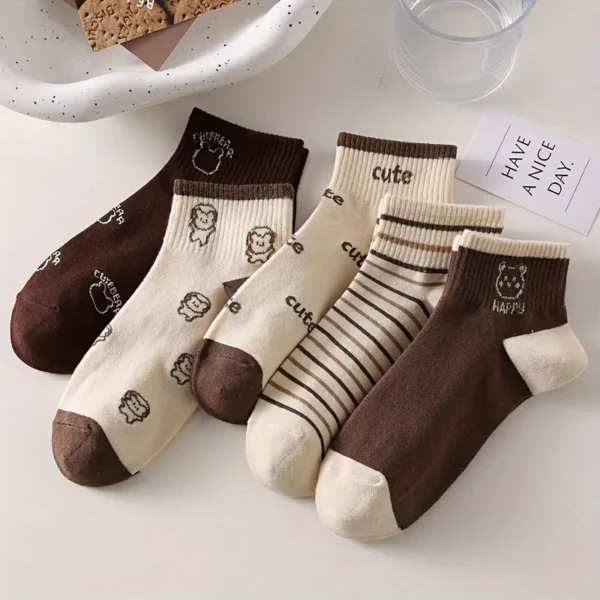 Cute Character Printed Ankle Socks 5pc Set