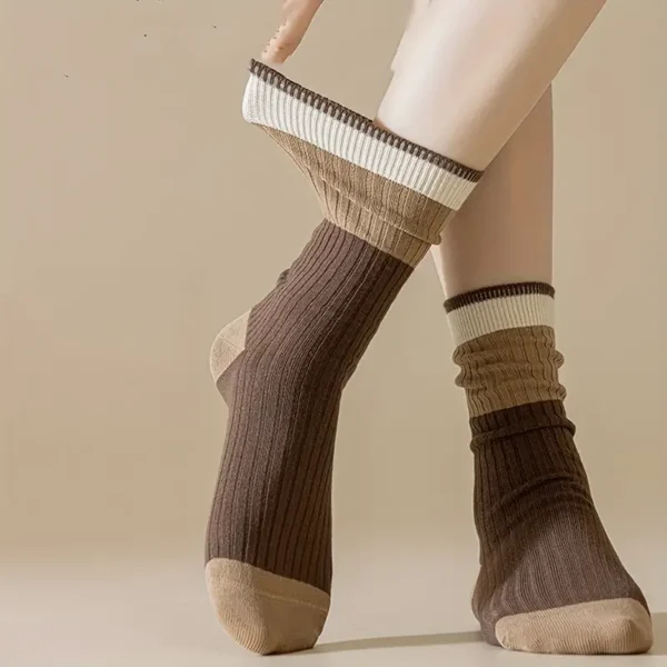 Brown Variety Striped Mid Calf Socks 5pc Set - Image 4