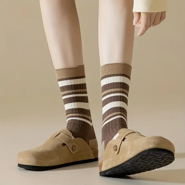 Brown Variety Striped Mid Calf Socks 5pc Set