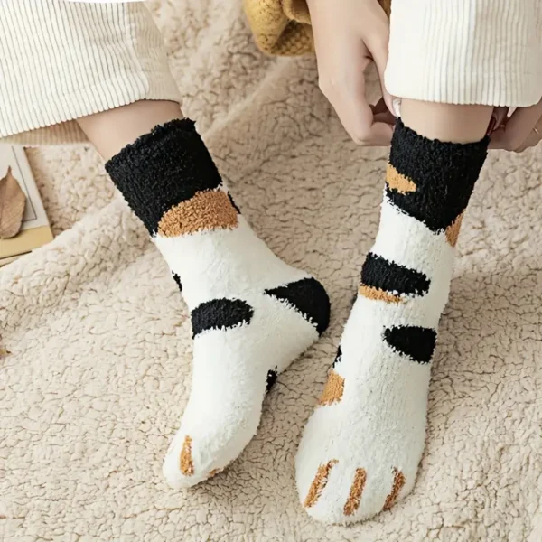 Cat Paws Printed Plush Mid Calf Socks 3pair Set