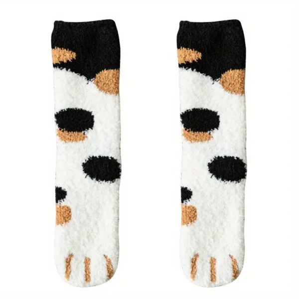 Cat Paws Printed Plush Mid Calf Socks 3pair Set - Image 5