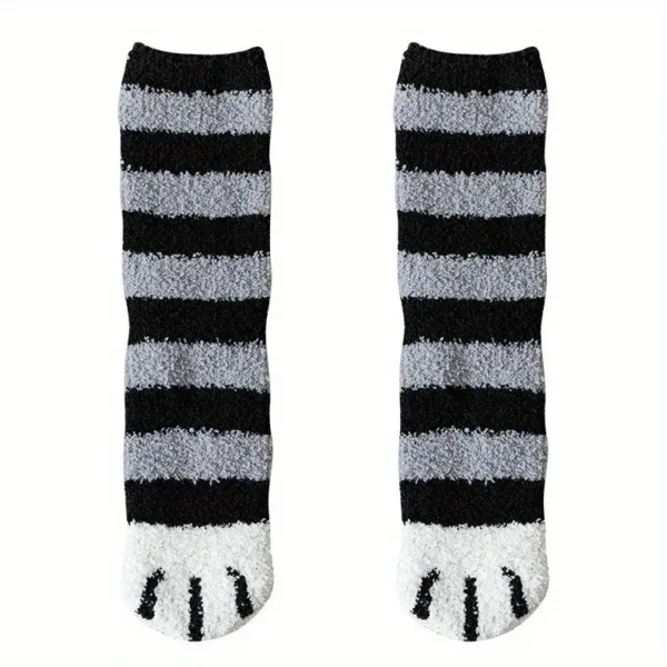 Cat Paws Printed Plush Mid Calf Socks 3pair Set - Image 4