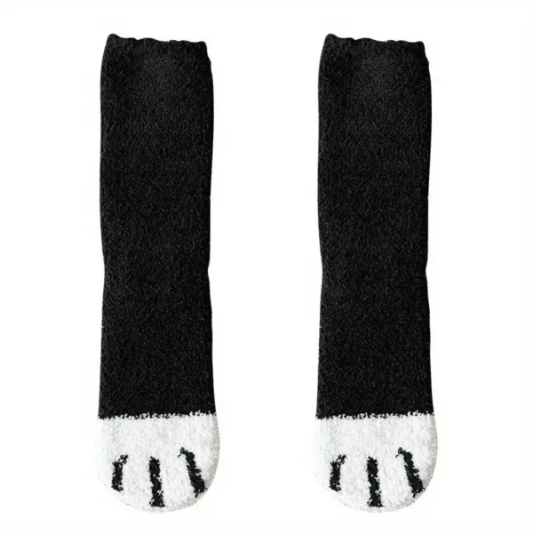 Cat Paws Printed Plush Mid Calf Socks 3pair Set - Image 2