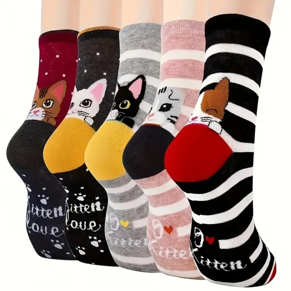 Kitten Print Crew Socks 5pc Set - Image 4