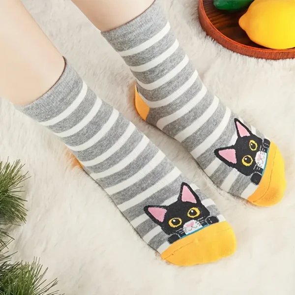 Kitten Print Crew Socks 5pc Set - Image 2