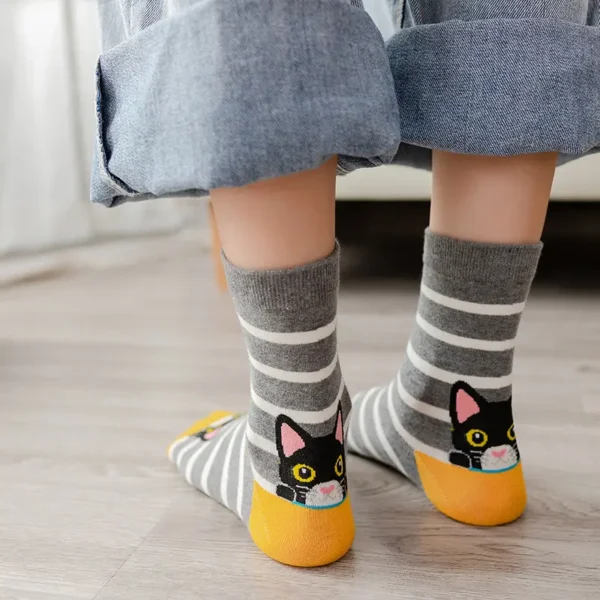 Kitten Print Crew Socks 5pc Set