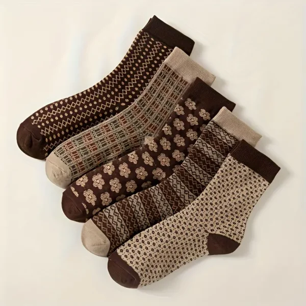 Vintage Printed Crew Socks 5pc Set