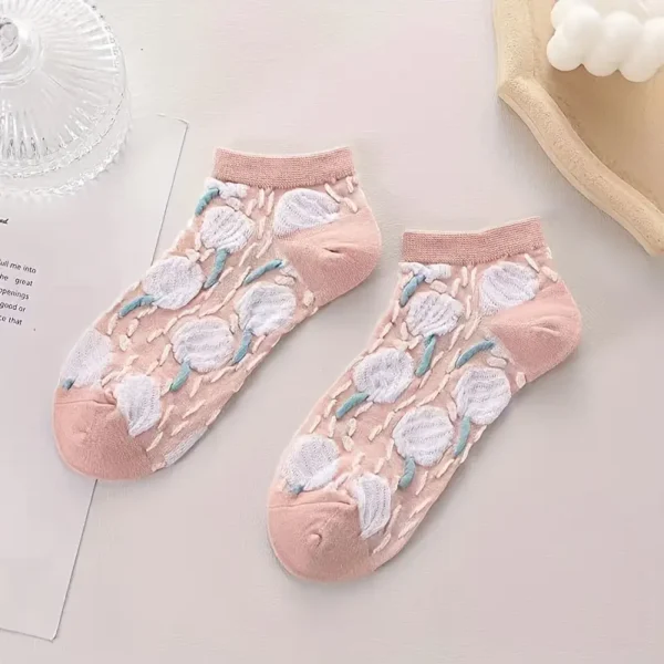 Embroidered Floral Old Rose Pink Socks 5pc Set - Image 9