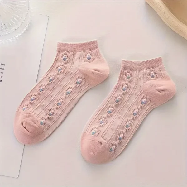 Embroidered Floral Old Rose Pink Socks 5pc Set - Image 8