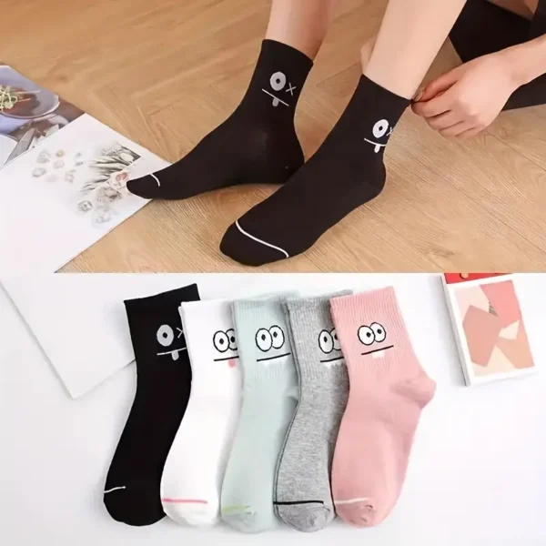 Funny Face Printed Crew Socks 5pc Set - Image 7