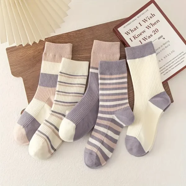 Pastel Striped Crew Socks 5pc Set