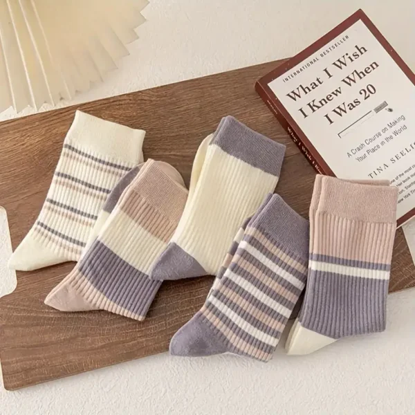 Pastel Striped Crew Socks 5pc Set - Image 6