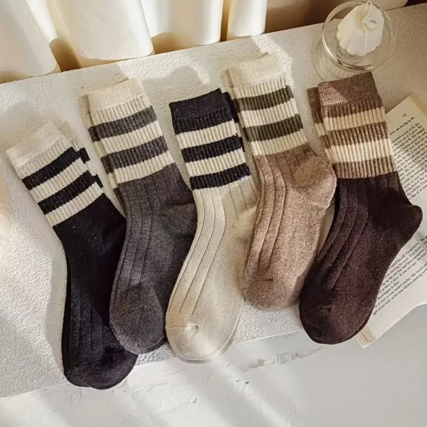 Unisex Striped Mid Rise Tube Crew Socks 5pc Set