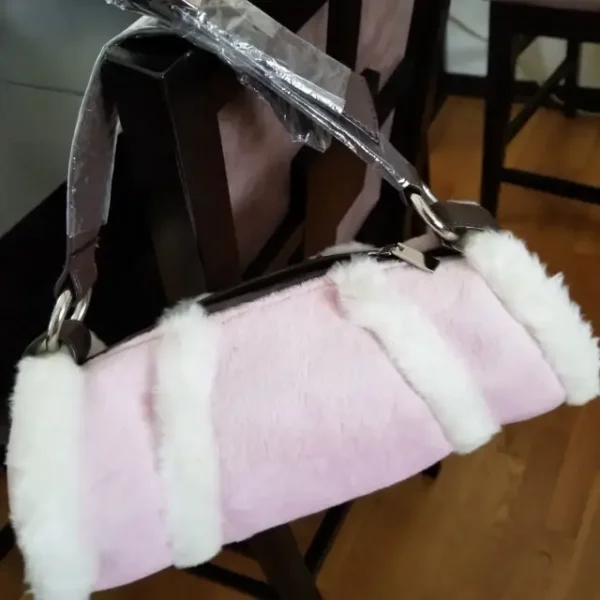 Pink & White Fur Roll Bag