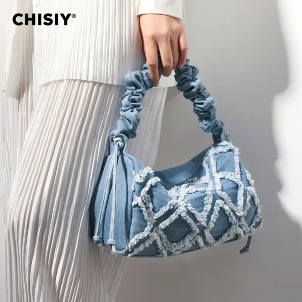 The Wow Factor Drawstring Strap Chisiy Textured Denim Bag