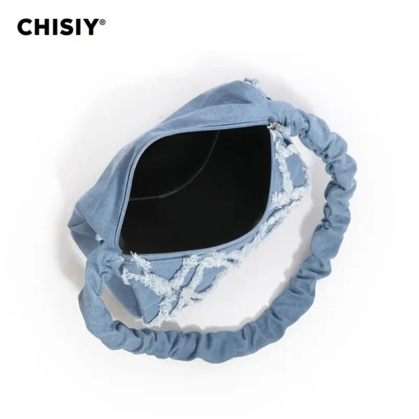 The Wow Factor Drawstring Strap Chisiy Textured Denim Bag - Image 8