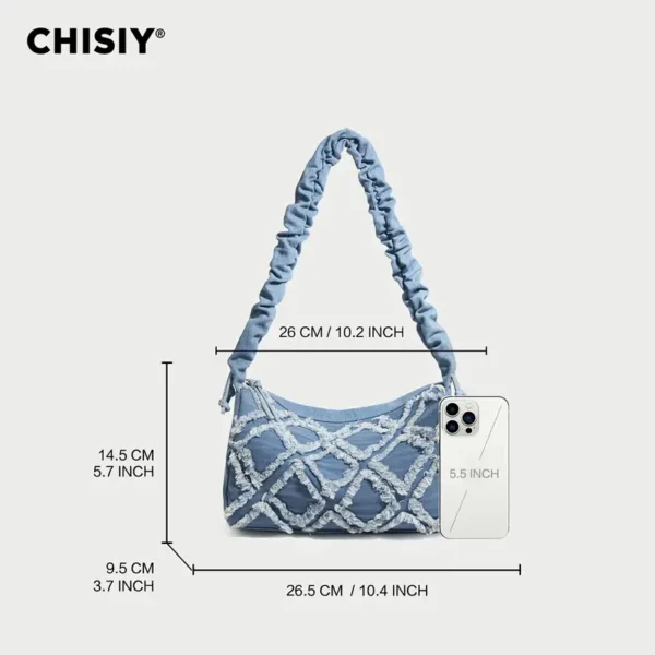 The Wow Factor Drawstring Strap Chisiy Textured Denim Bag - Image 7