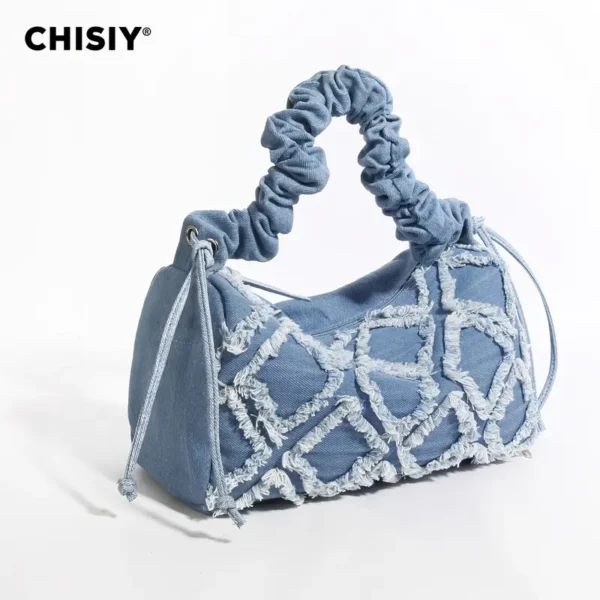 The Wow Factor Drawstring Strap Chisiy Textured Denim Bag - Image 5