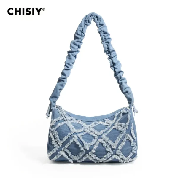 The Wow Factor Drawstring Strap Chisiy Textured Denim Bag - Image 3