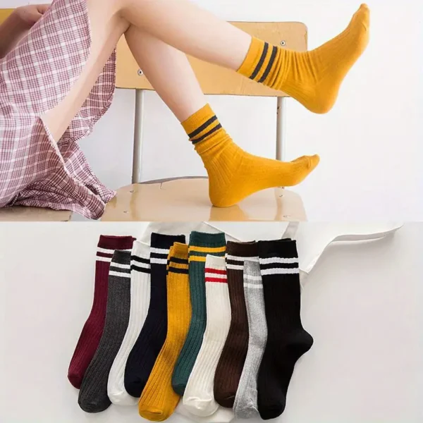 Unisex Striped Mid Rise Tube Crew Socks 10pc Set - Image 9