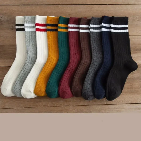 Unisex Striped Mid Rise Tube Crew Socks 10pc Set - Image 8