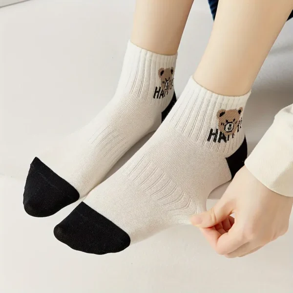 Black & White Striped Character Print Ankle Socks 5pc Set - Image 3