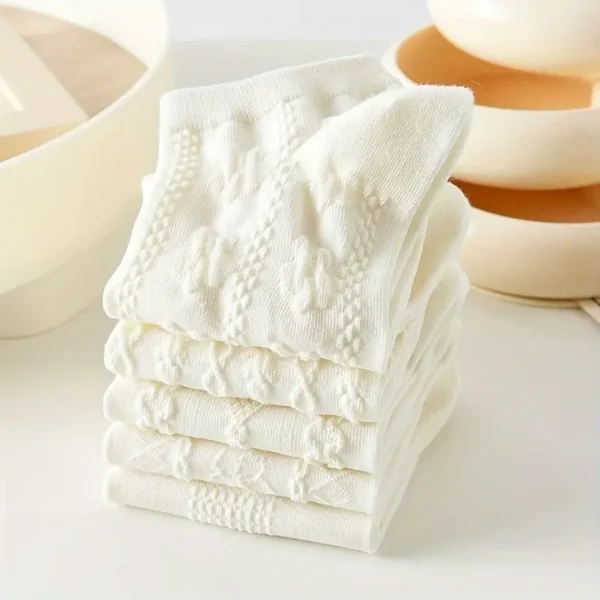 Raised Texture White Socks 5pc Set - Image 2